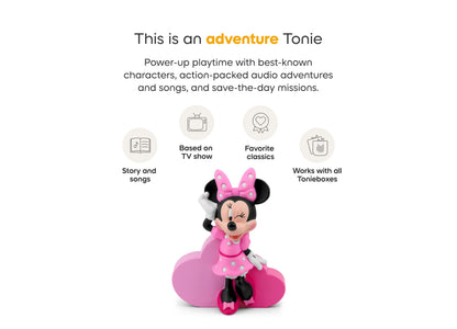Pink Minnie Mouse Tonie figurine with bow, sitting on pink cloud base for audio storytelling