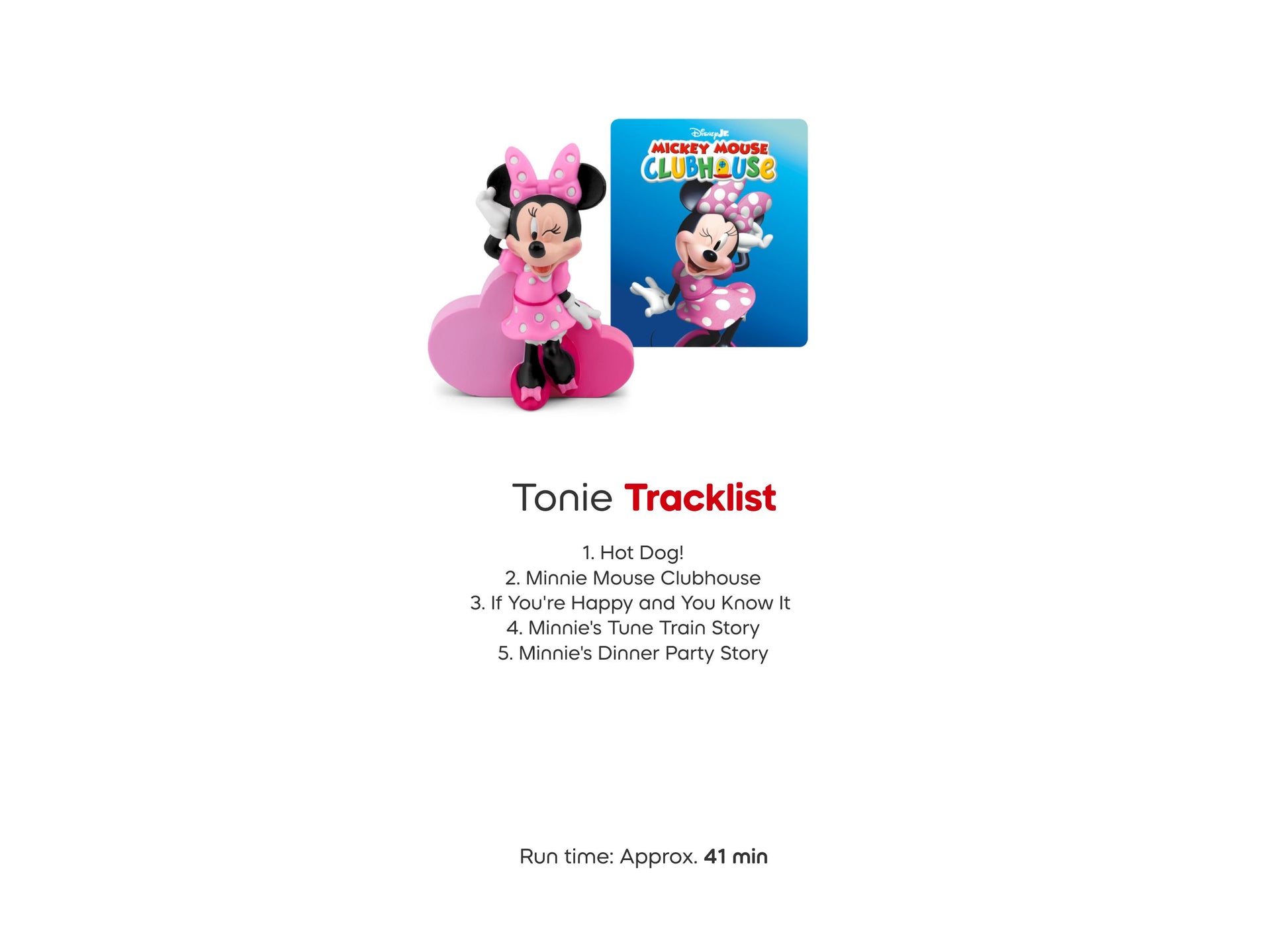 Tonies Minnie Mouse Clubhouse pink figurine with tracklist card for ages 1+