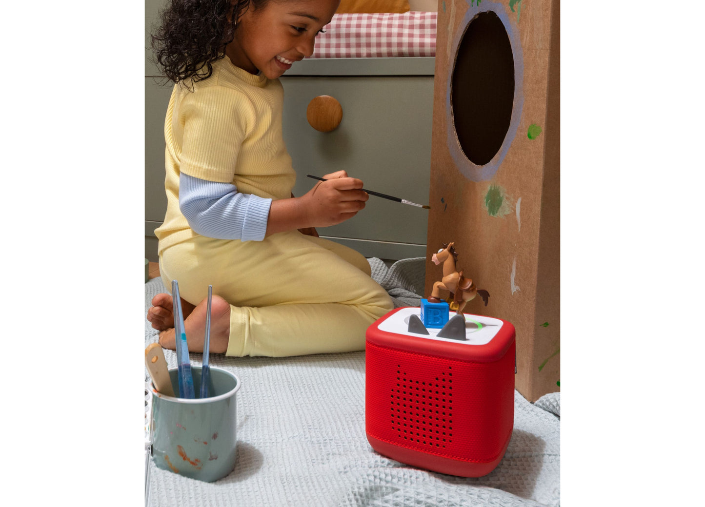 Tonies Disney Pixar Toy Story 5 Bullseye Tonie character figurine on red speaker