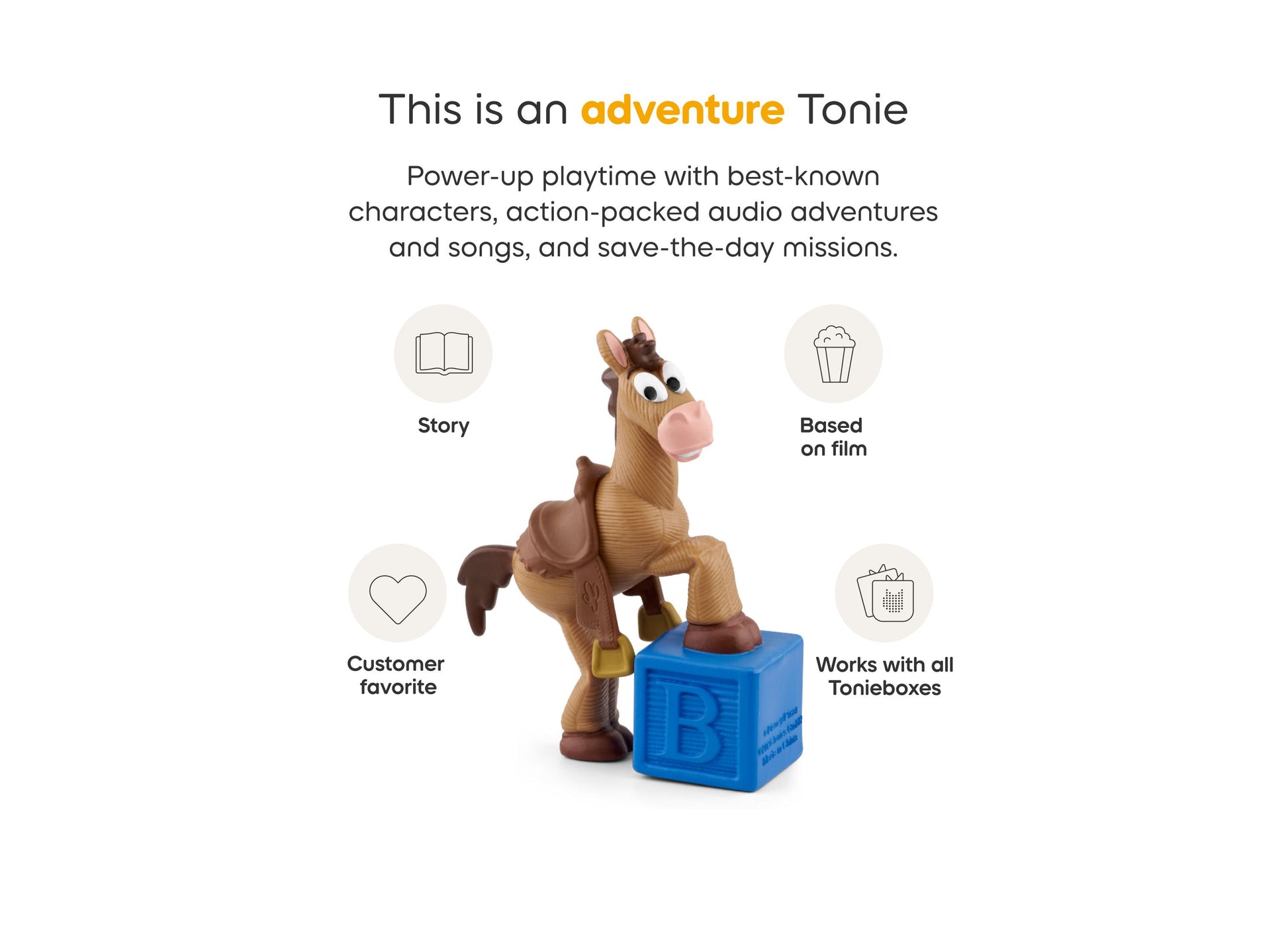 Tonies Disney Pixar Toy Story Bullseye Tonie brown horse figure on blue block
