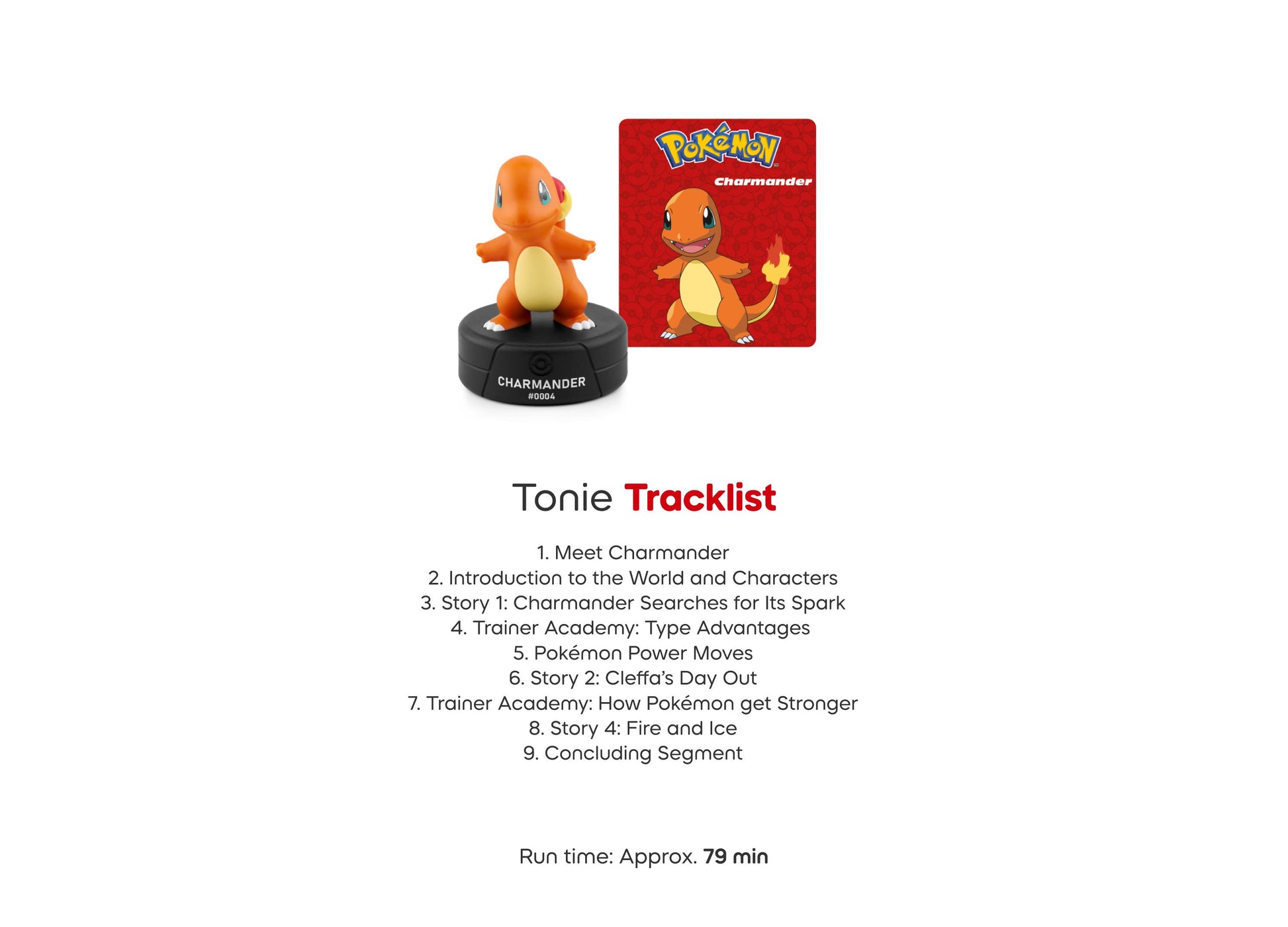 Tonies Pokemon Charmander orange and yellow figure with black base and red character card