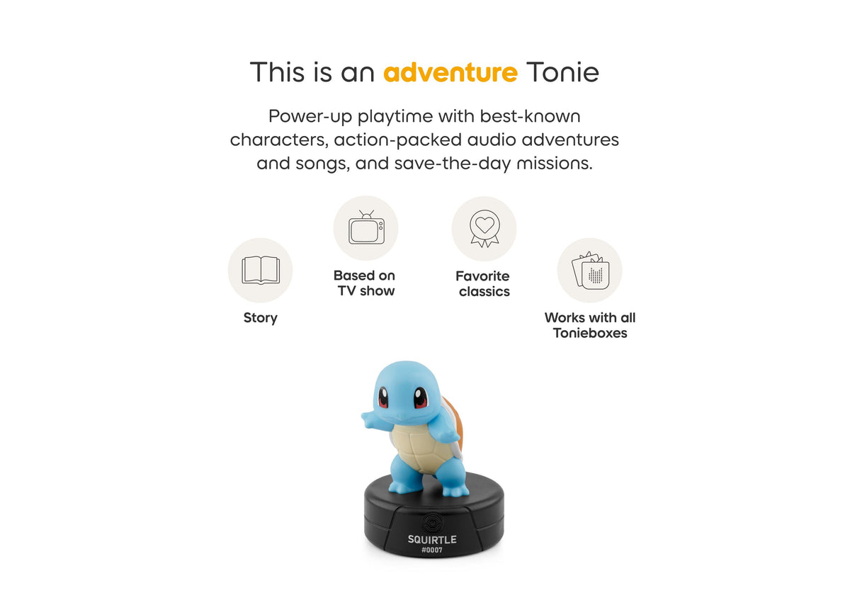 Tonies Pokemon Squirtle blue audio figurine on black base with adventure story features