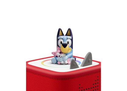 Tonies Bluey Tonie figurine set with blue dog character and pink companion on red speaker base