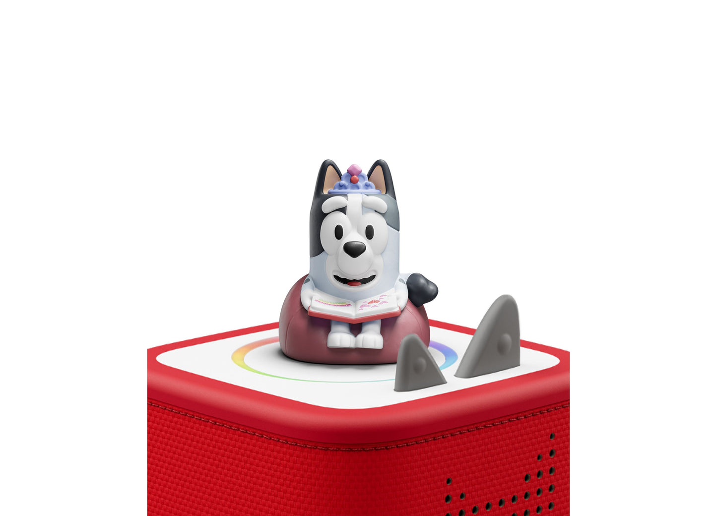 Tonies Bluey Tonie figurine set with gray and white dog character in red outfit on red speaker base