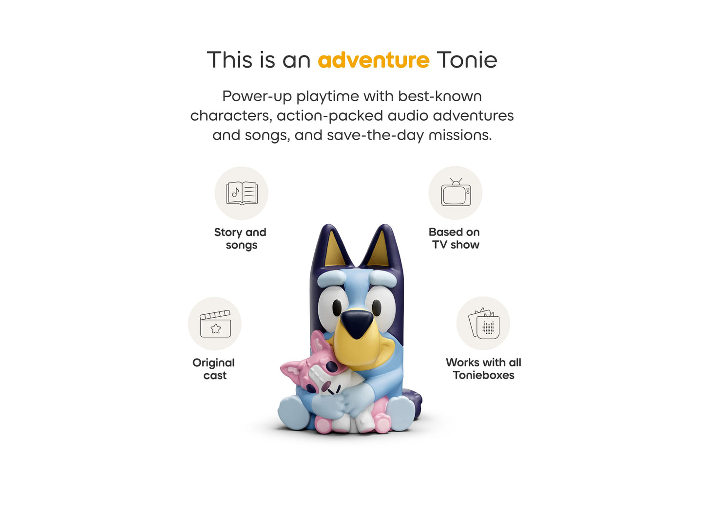 Bluey Toniebox interactive audio player toy with blue and yellow character design