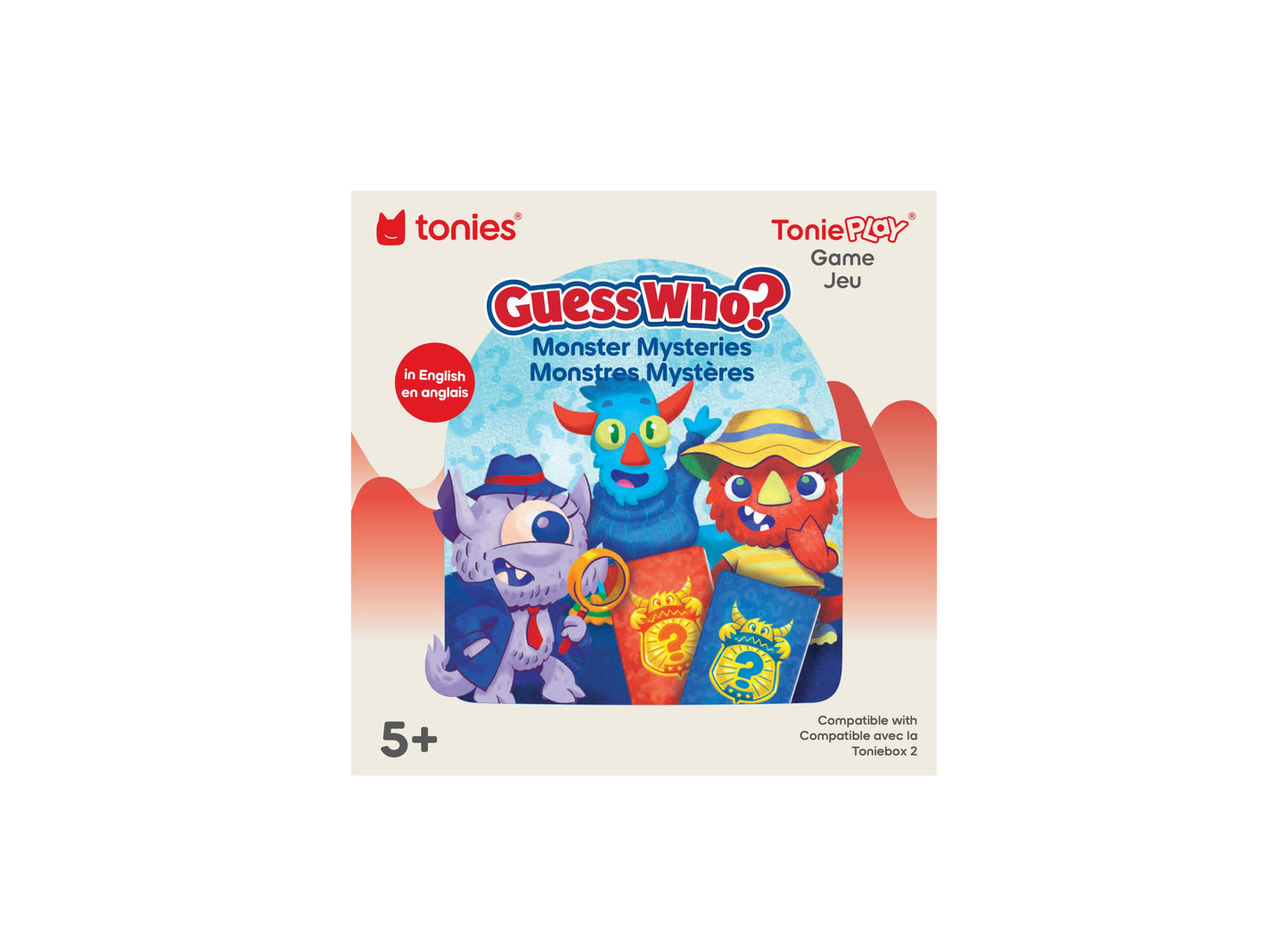 Tonies Guess Who Monster Mysteries game disc with colorful monster characters, ages 5+