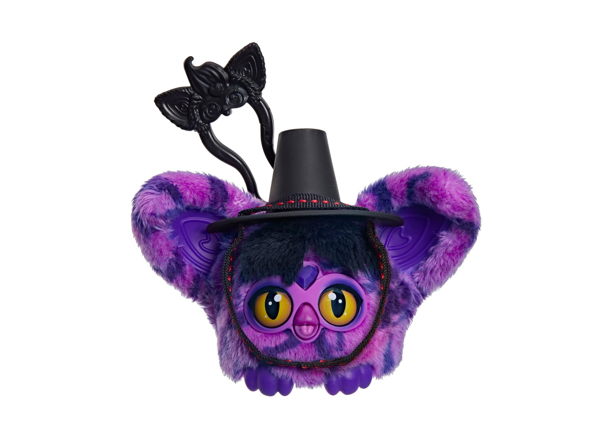 Furby KPop Demon Hunters Saja Boy purple plush toy with black hat and accessories