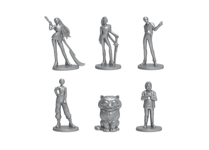 MONOPOLY KPop Demon Hunters Edition game pieces including character figurines and a cat figurine displayed on...