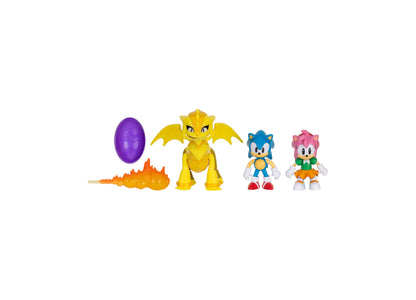 Sonic the Hedgehog 2.5" 3-Piece Diorama Set with yellow dragon, blue Sonic, and pink character figures