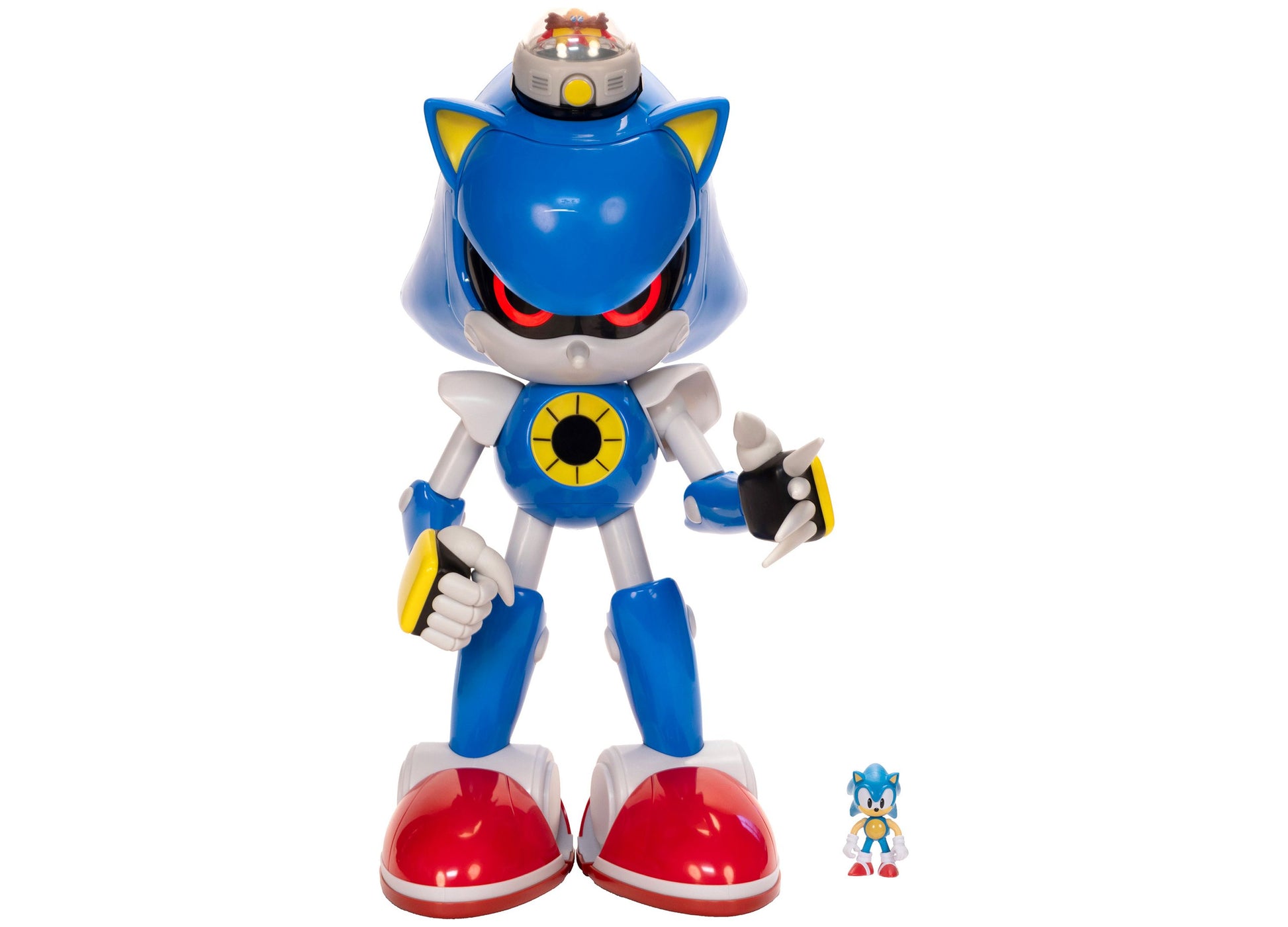 Sonic the Hedgehog 20" Giant Metal Sonic figure with blue armor, yellow accents, and red shoes