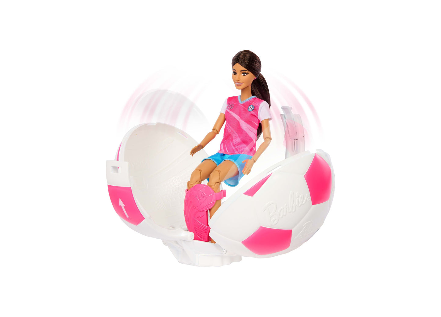 Barbie Roll & Reveal Soccer Player doll with pink and white ball playset