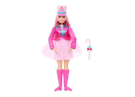 Barbie in the Nutcracker Daisy ballerina doll in pink outfit with hat and candy cane baton accessory