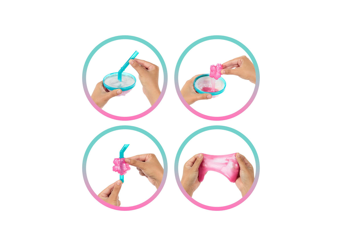 Barbie Pop Reveal Sea Slushy doll with color-change hair, scented pet, and drink accessory in turquoise and pink