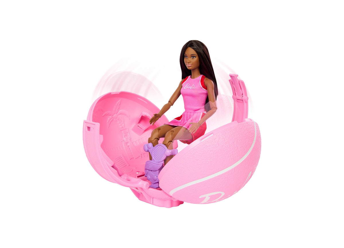 Barbie Team Barbie Roll & Reveal Tennis Player doll in pink outfit with rolling ball accessory