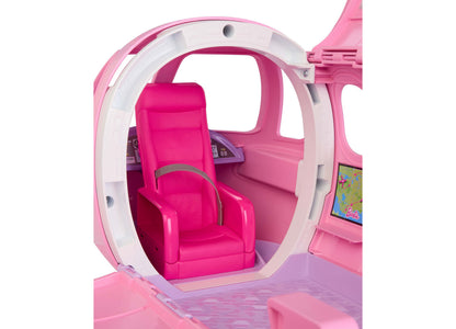 Barbie Dream Plane playset showing pink airplane interior with hot pink pilot seat and control panel visible through ...