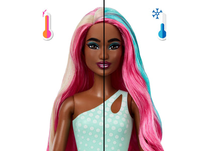 Barbie Pop Reveal Sea Slushy Series doll with pink and turquoise color-change hair, mint polka dot outfit