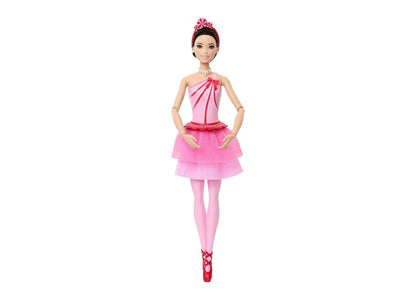 Barbie in the Nutcracker Land of Sweets Ballerina doll wearing pink tutu, pointe shoes, and tiara headband