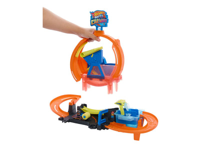 Hot Wheels Color Shifters Mega Loop Car Wash Playset with orange track and blue washing station