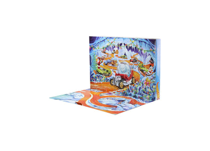 Hot Wheels 2026 Advent Calendar with 10 toy vehicles, featuring colorful pop-up play scene and orange race track