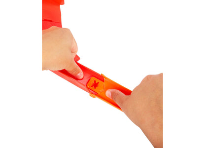 Hot Wheels Formula 1 race track set with red track and die-cast cars in hand