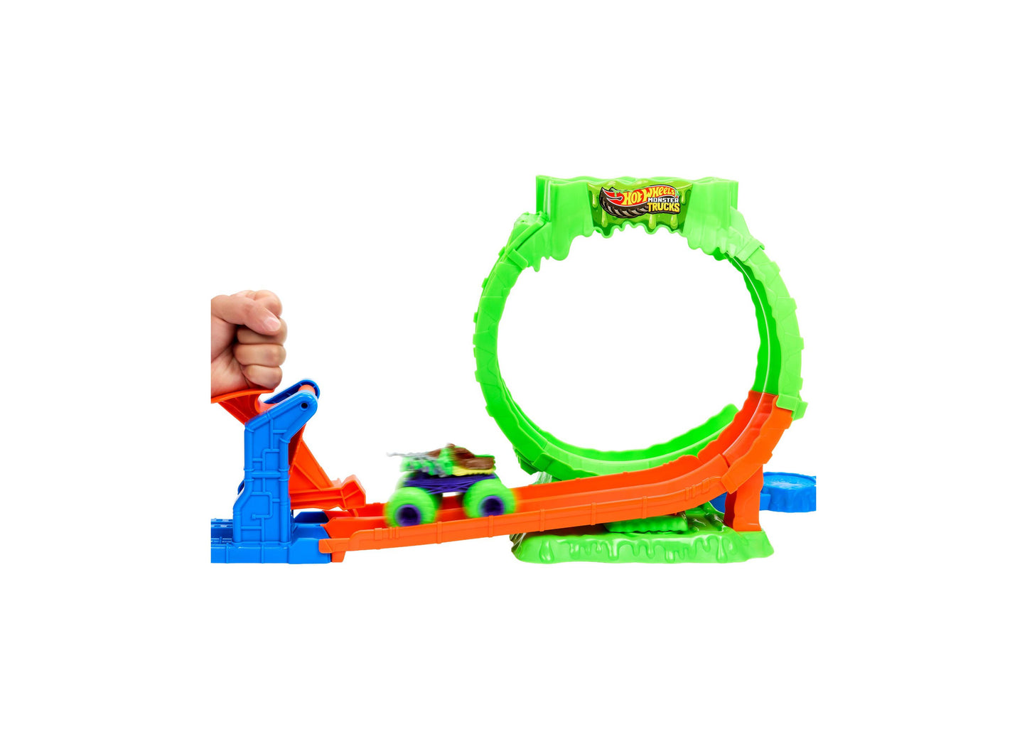 Hot Wheels Monster Trucks Mutant Chaos Loop Challenge Playset with green loop track and slime