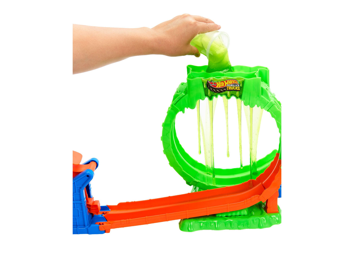 Hot Wheels Monster Trucks Mutant Chaos Loop playset with green slime and orange track