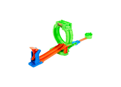 Hot Wheels Monster Trucks Mutant Chaos Loop Challenge Playset with green loop and orange track