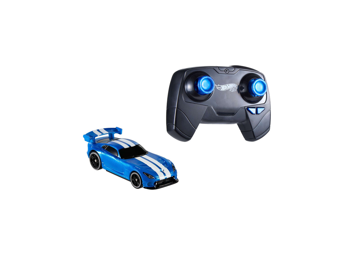 Hot Wheels RC Dodge Viper ACR blue sports car with white stripes and black remote control