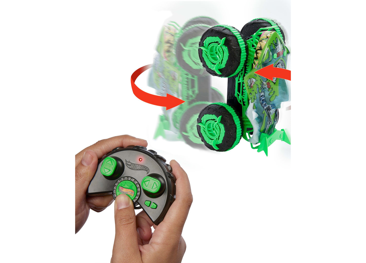 Hot Wheels Monster Trucks RC car with remote control, green and black design
