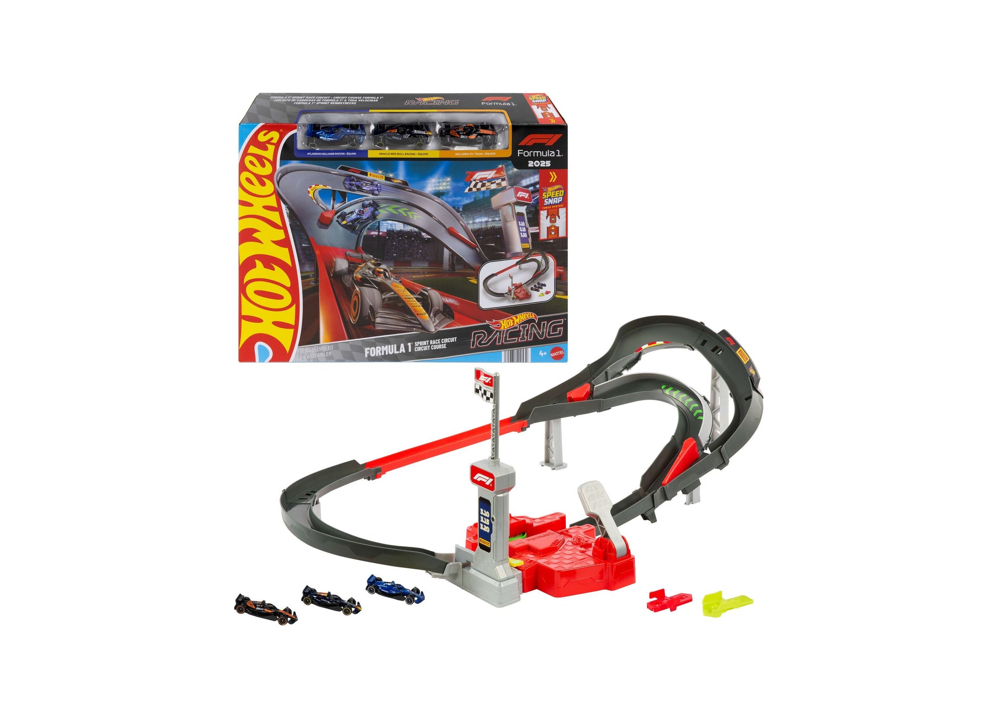Hot Wheels Formula 1 Sprint Race Circuit Track Set with 3 die-cast cars and red track
