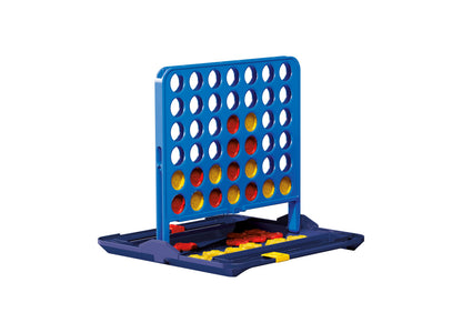 Hasbro Gaming Connect 4 board game with blue grid, red and yellow game pieces on dark base