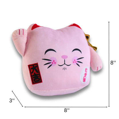 Maneki Neko Pink Winking Cushion, Soft Velboa 8 inch
