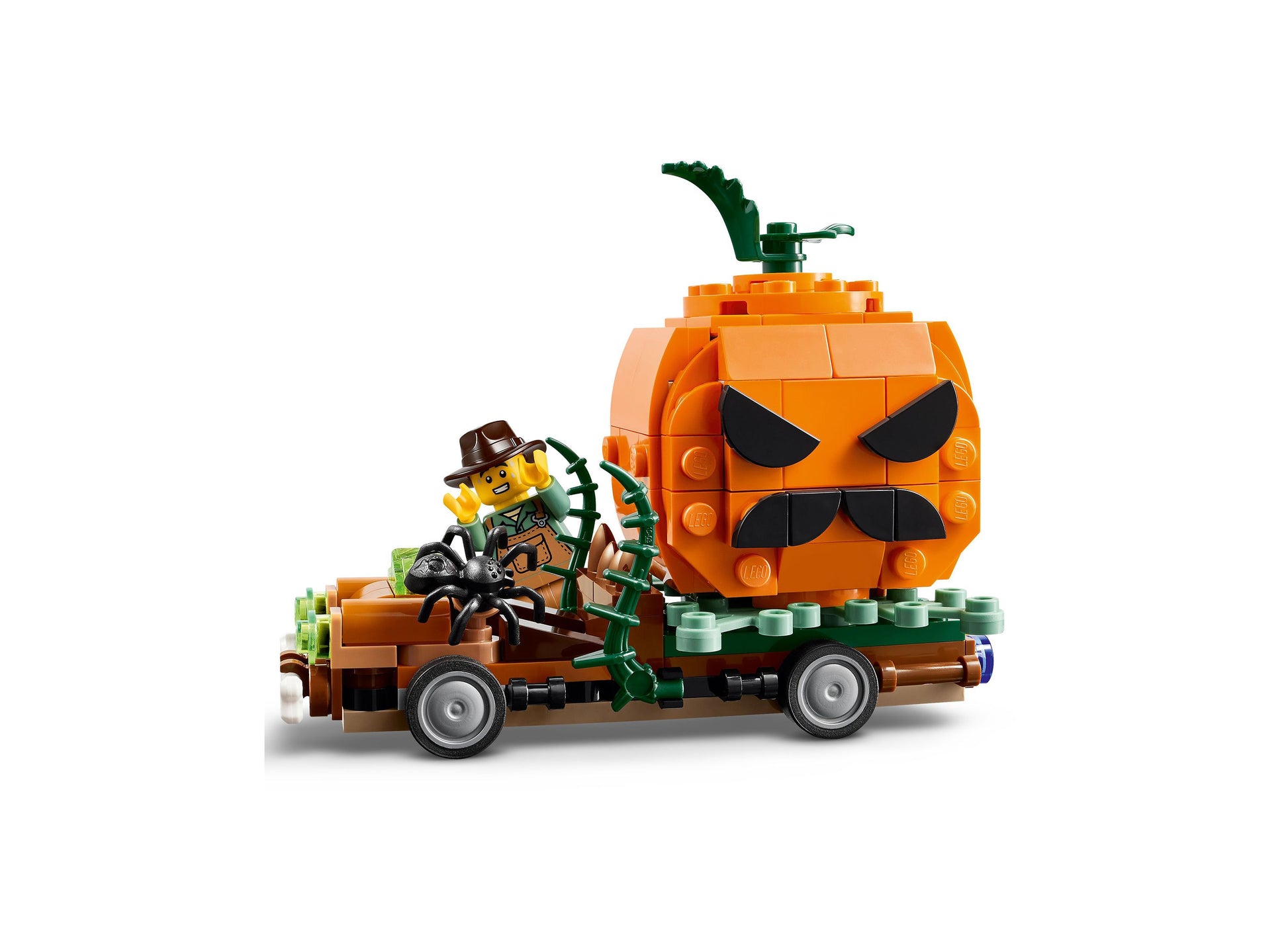 LEGO Halloween Jack-O'-Lantern Pickup Truck 40822 with orange pumpkin head and minifigure