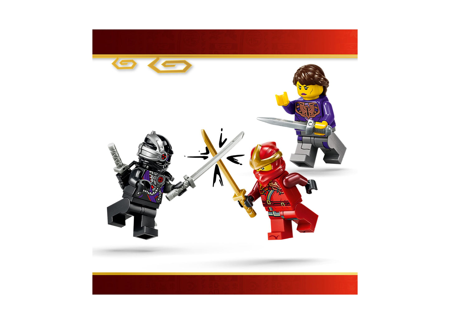 LEGO NINJAGO 15th Anniversary X-1 Ninja Charger 71867 building set with black ninja minifigure, red ninja, and purple...