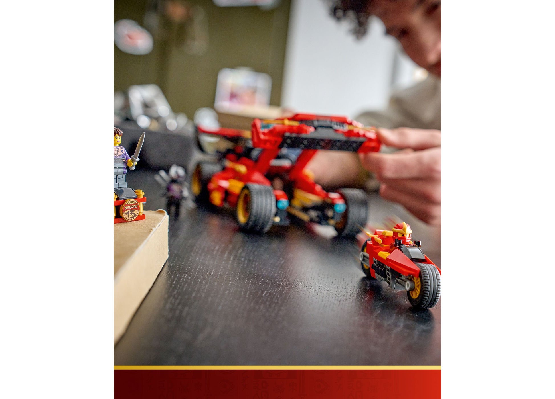 LEGO NINJAGO 15th Anniversary X-1 Ninja Charger red building set with minifigures displayed
