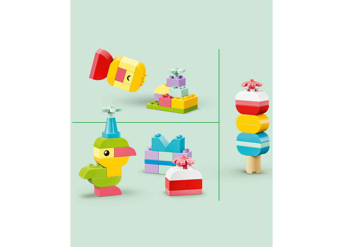 LEGO DUPLO Classic Colorful Creative Box 80-piece set with colorful stacked toys and building blocks in red, yellow, ...