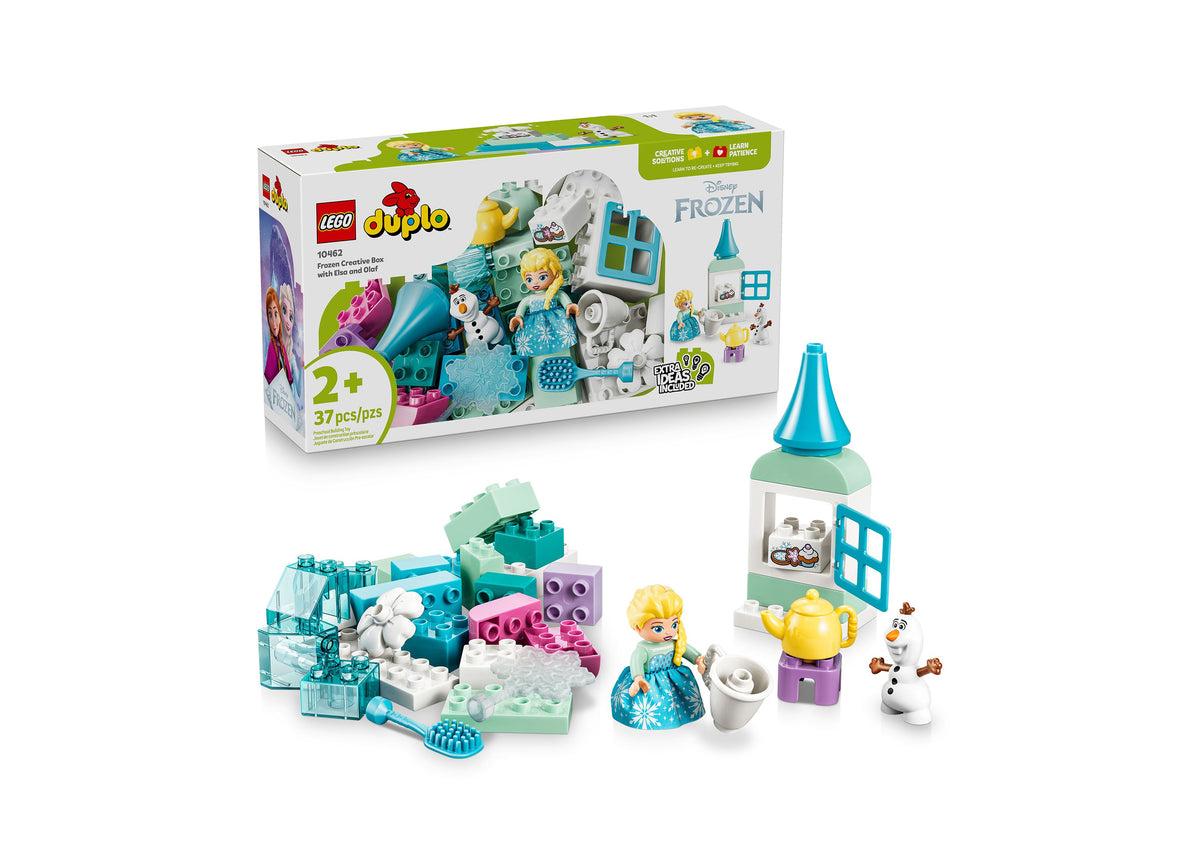 LEGO Disney Frozen Creative Box with Elsa and Olaf minifigures, turquoise castle tower, and colorful building pieces ...