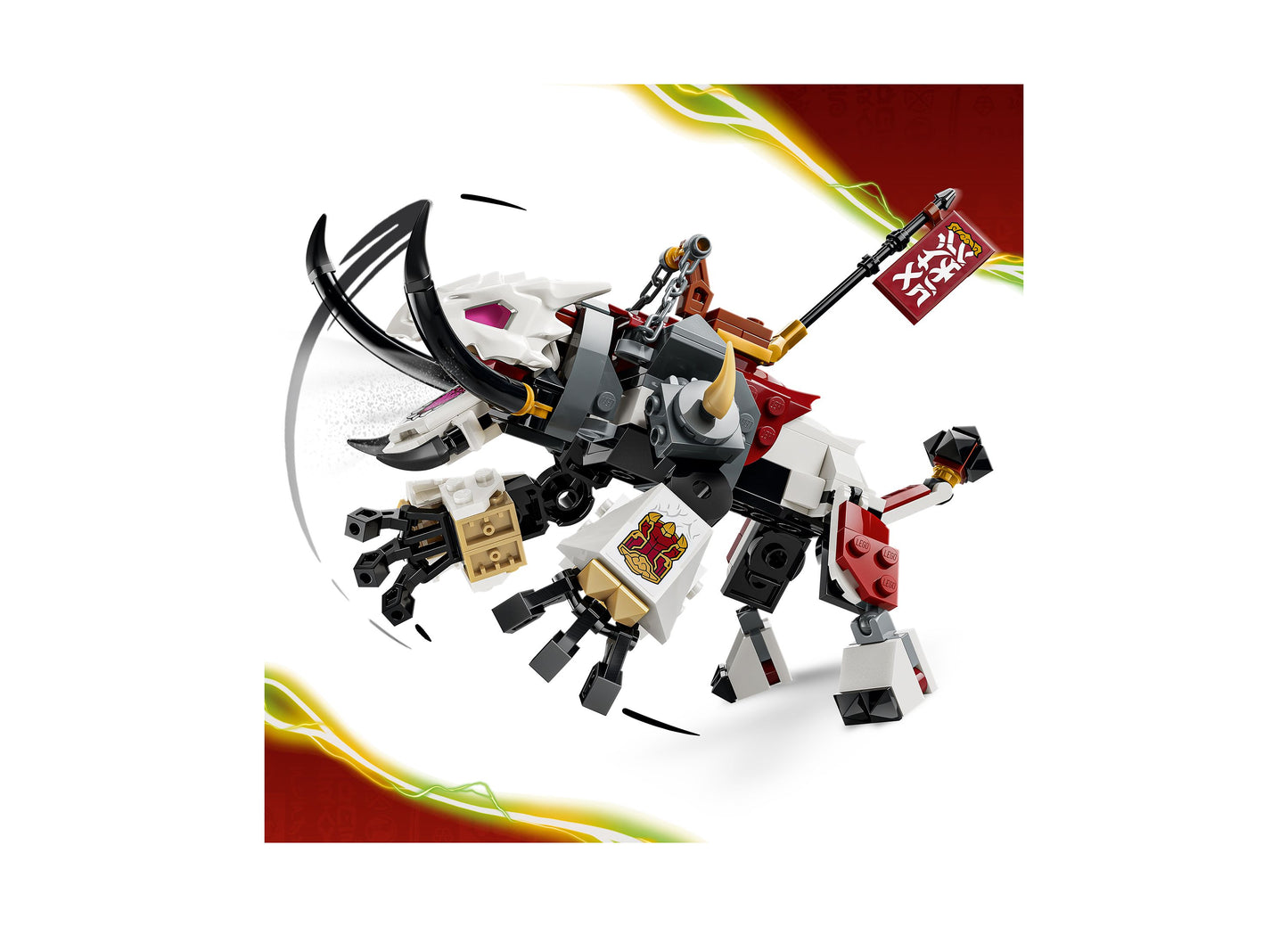 LEGO NINJAGO Dragons Rising Zilvar and Grimtak Dragon Beast 71863 building set with red, white, and gold minifigures