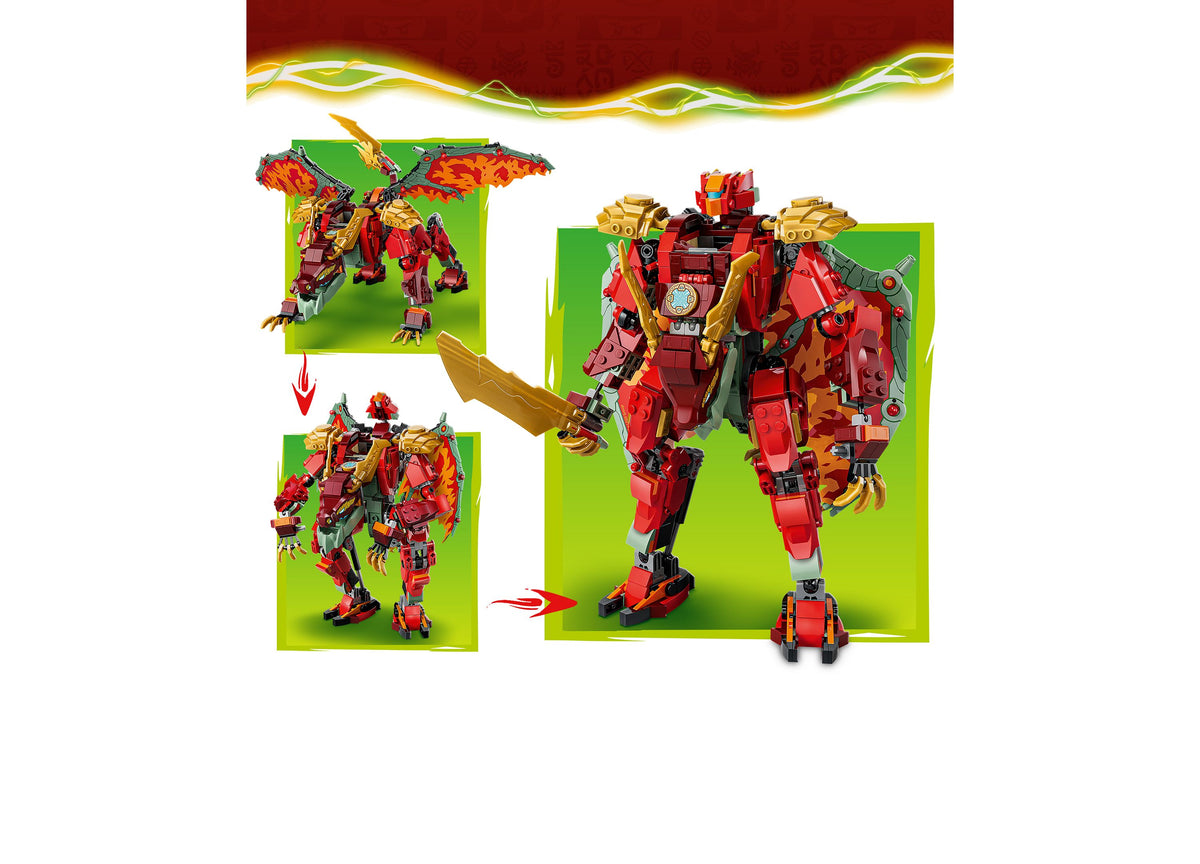 LEGO NINJAGO Dragons Rising Wyldfyre's Transforming Dragon Mech 71868 red and gold robot toy set