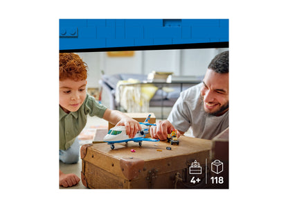 LEGO City Passenger Jet 60492 building set with 118 pieces, blue and white airplane toy for ages 4+