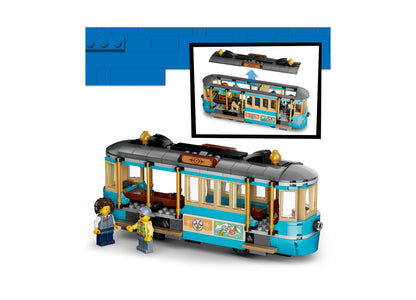 LEGO City Classic Beach Streetcar 60506 turquoise and gray trolley with minifigures