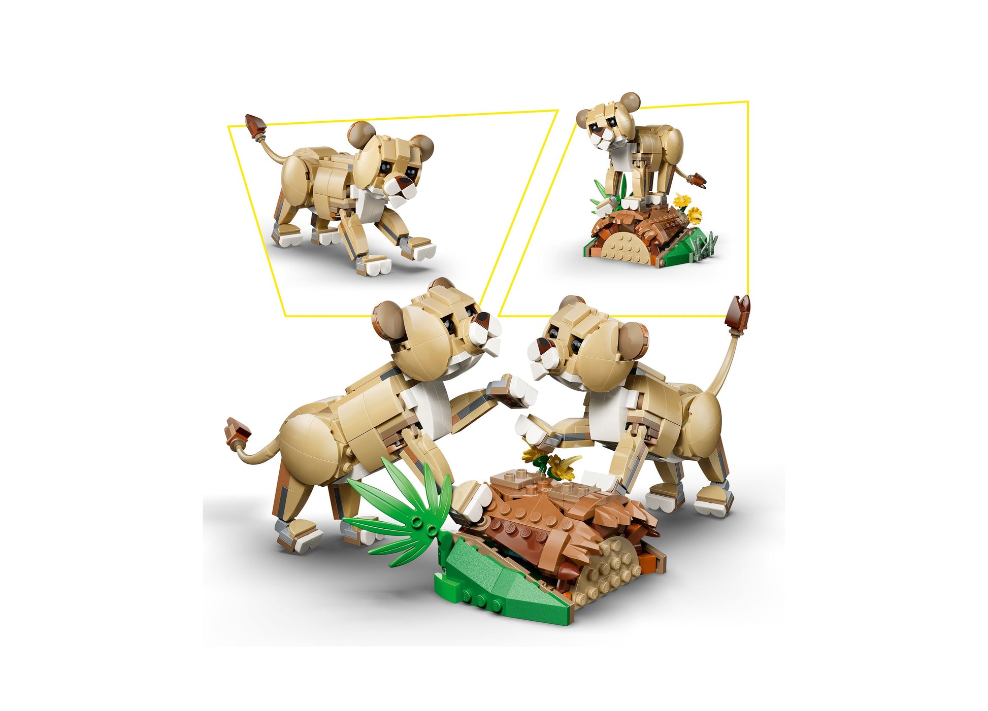 LEGO Wild Animals Majestic Lion 31386 building set with tan and brown lion figures and green plant base