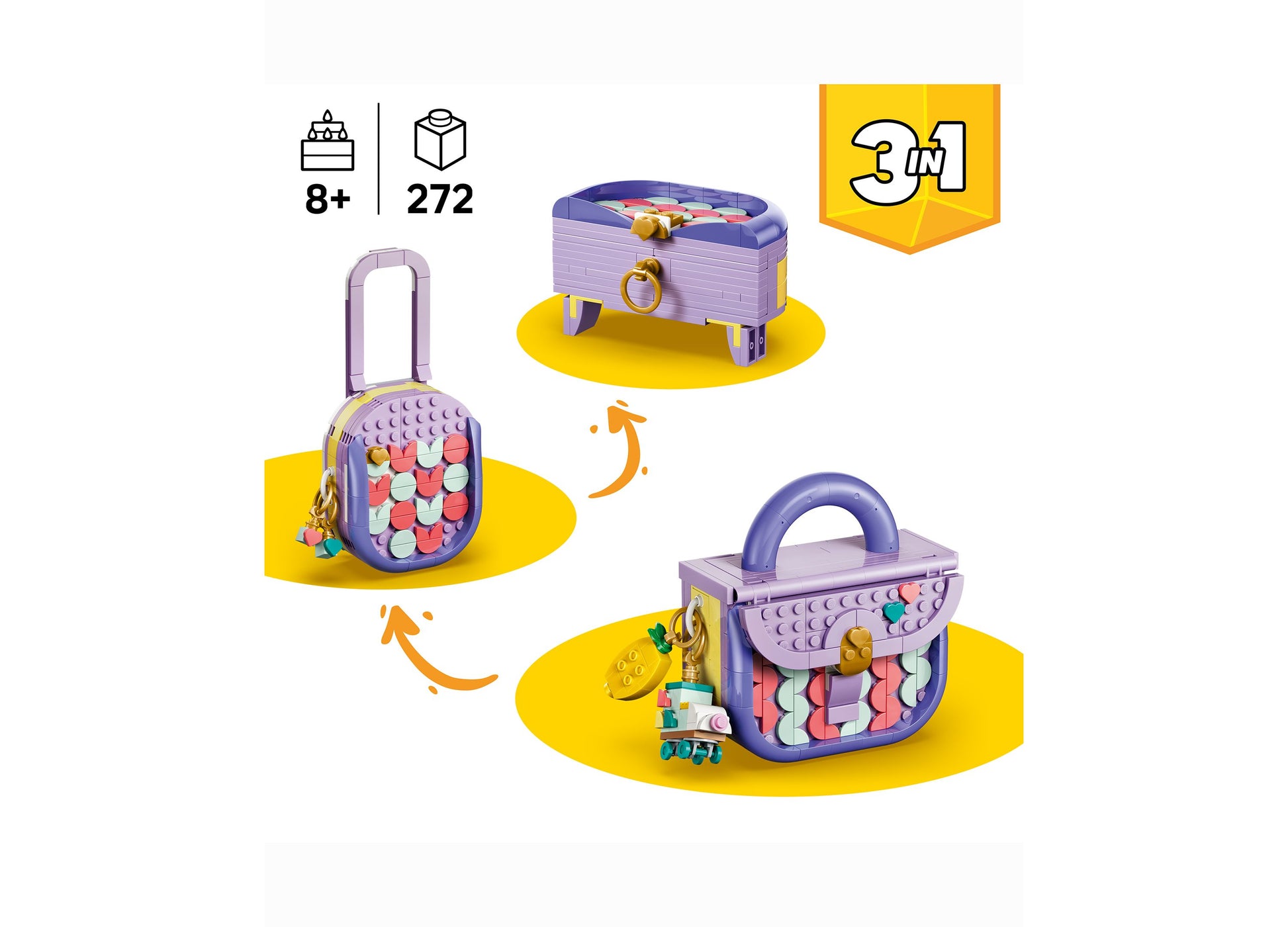 LEGO 3 in 1 Art Fashion Bag 31391 purple and pink buildable storage set with 272 pieces