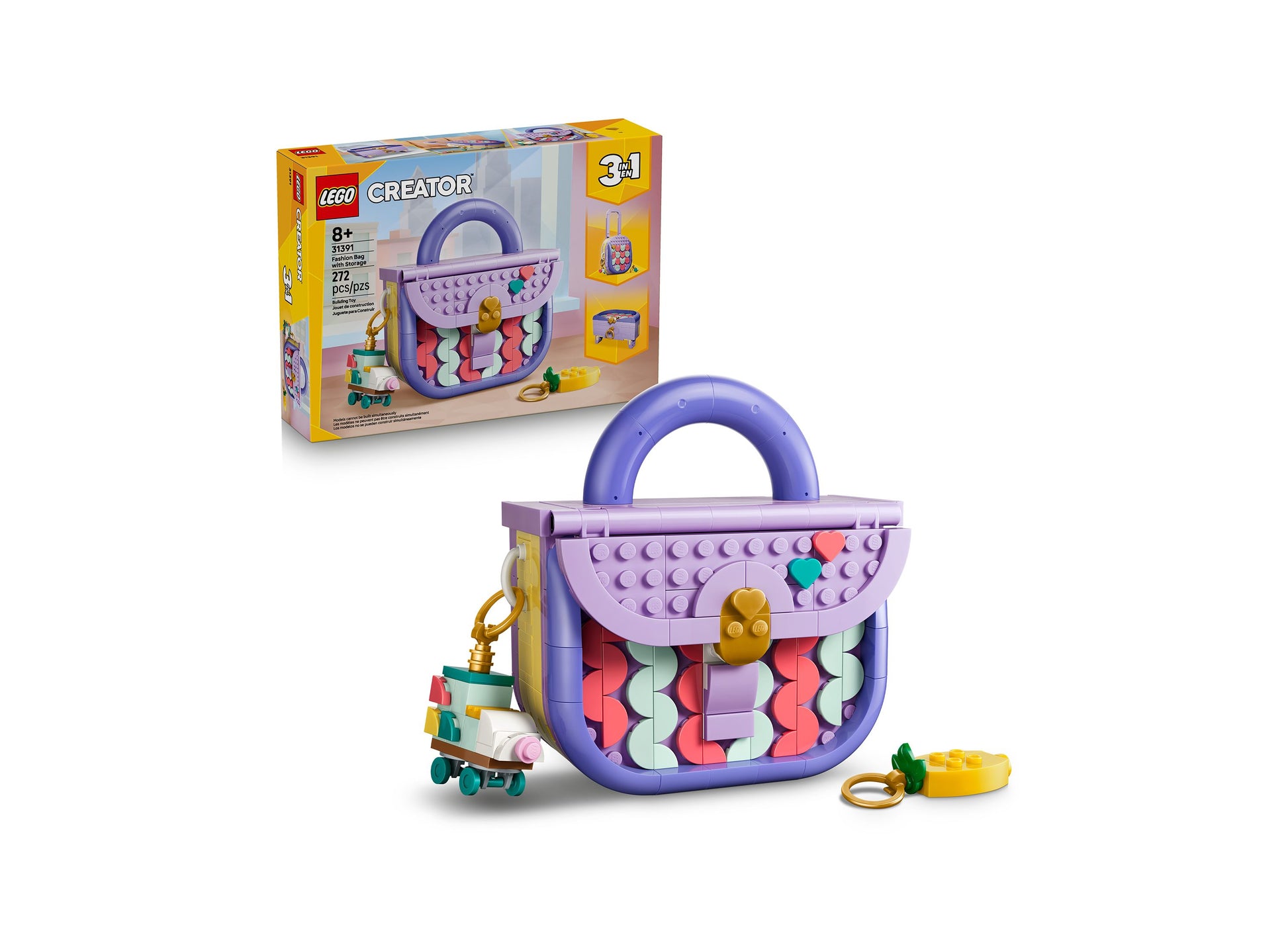 LEGO Creator 3 in 1 Fashion Bag 31391 purple pink buildable storage set with accessories