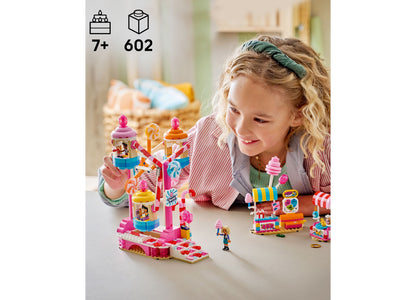 LEGO Friends Candy Cupcake Ferris Wheel 42700 building set with 602 pieces, featuring pink and colorful candy-themed ...
