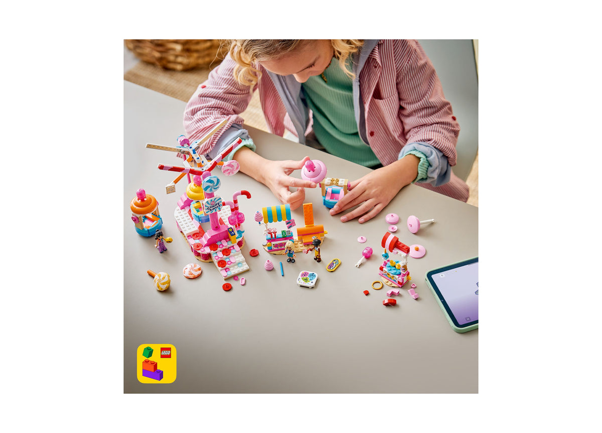 LEGO Friends Candy Cupcake Ferris Wheel 42700 building set with colorful pieces and minifigures