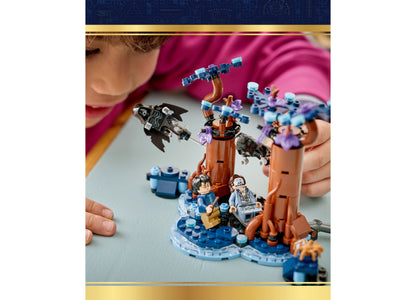 LEGO Harry Potter Forbidden Forest Expecto Patronum set with minifigures, brown tower, and blue base pieces