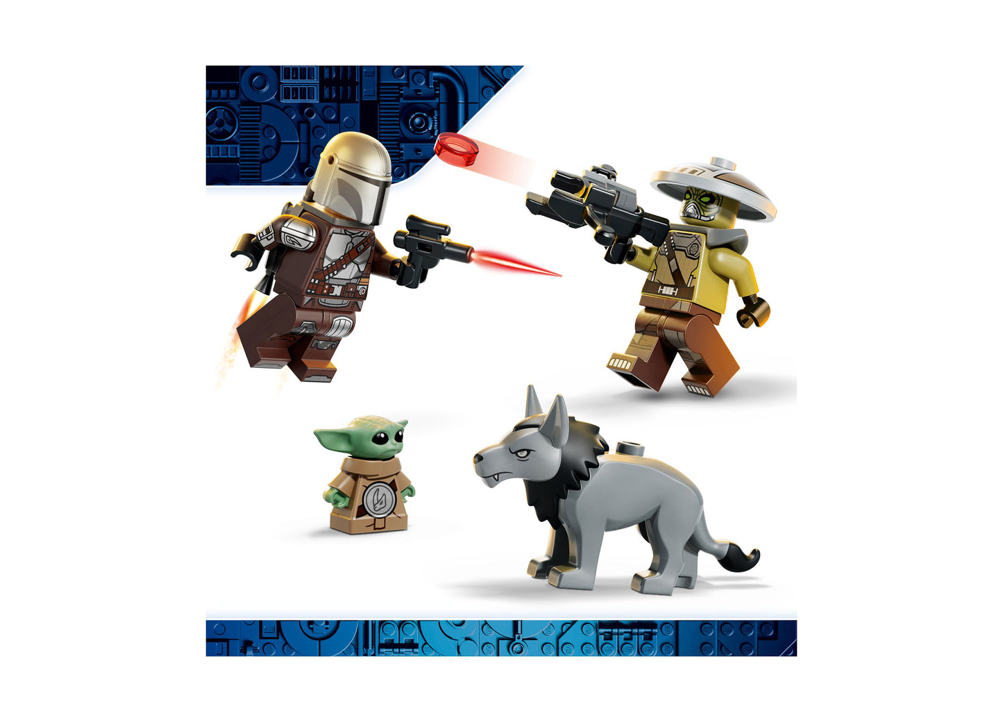 LEGO Star Wars 75451 Hutt Palace Sentry Droid Showdown set with minifigures, Grogu, and wolf creature