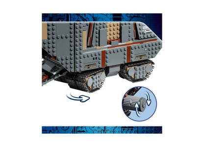 LEGO Star Wars Sandcrawler 75453 building set with gray tracked vehicle and motorized wheels