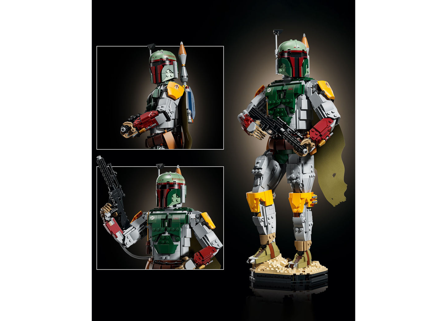 LEGO Star Wars Boba Fett 75455 buildable figure with green, red, white and yellow armor, includes weapons and display...